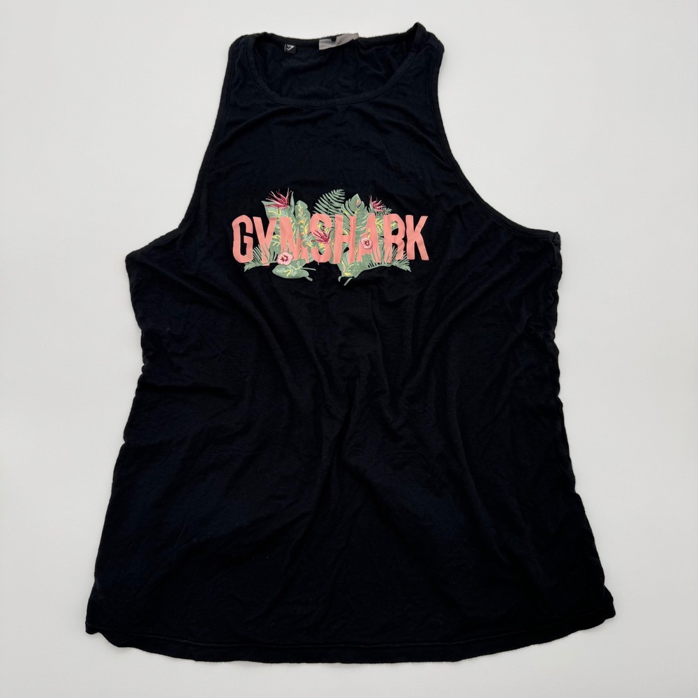 Gymshark Womens Tropical Floral Graphic Racerback Tank Top Black‎ Small